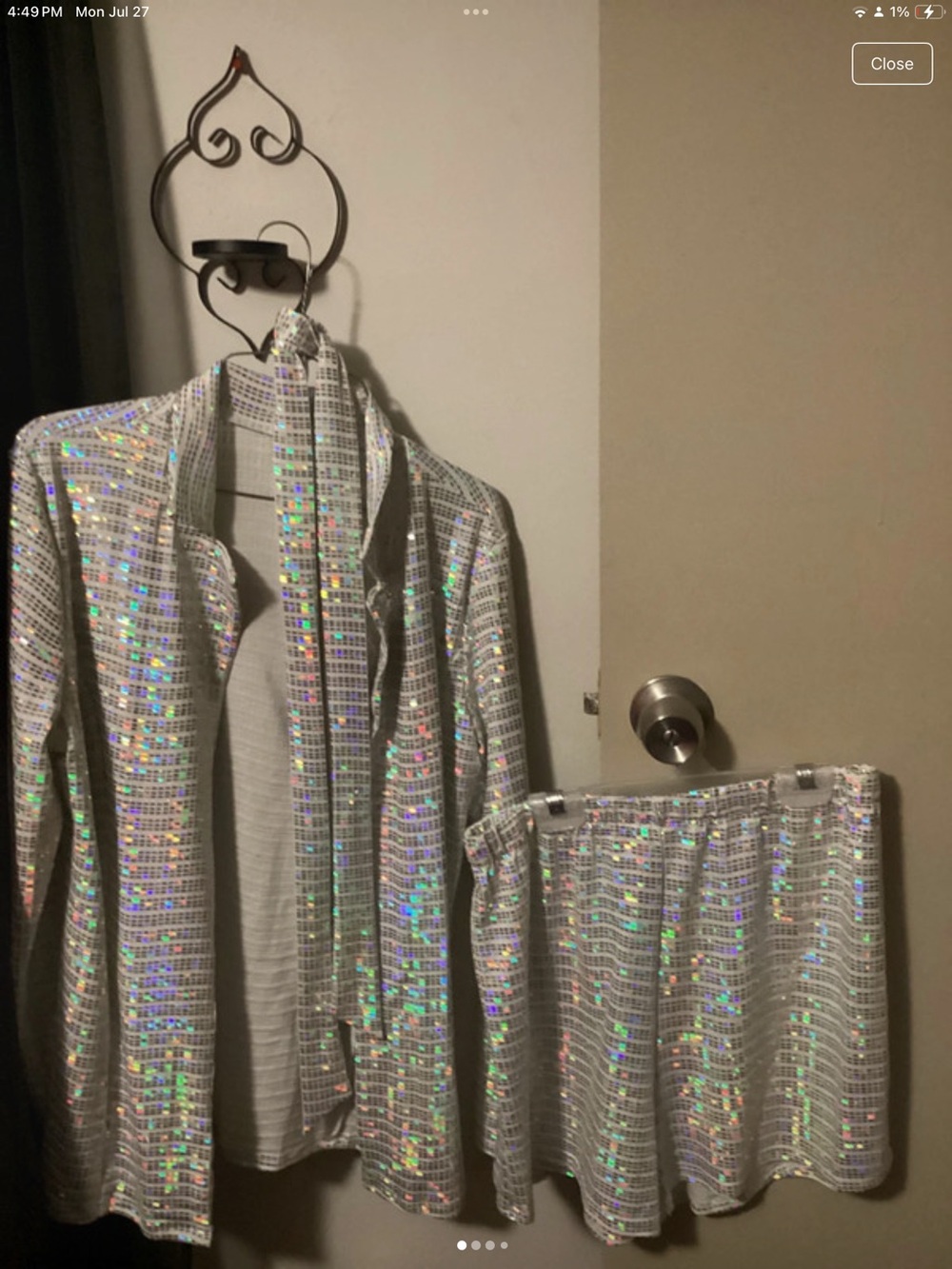 Silver Holographic 3pcSequin Blazer and Short  Set - Women